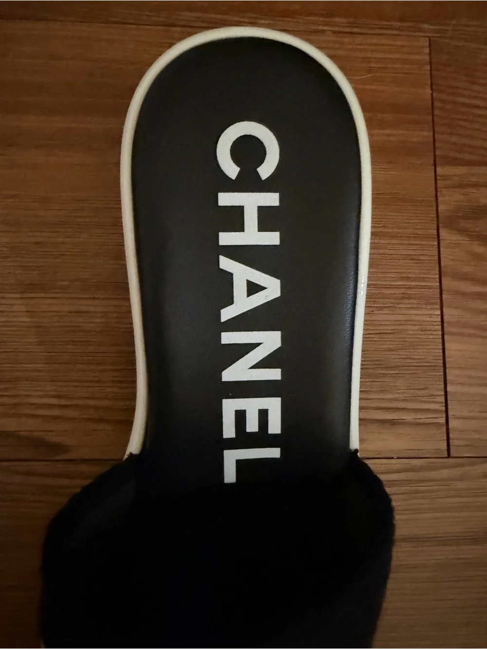 CHANEL 24C Black White CHA NEL Letter Logo Mule Slide Block Heel Sandal Size 36